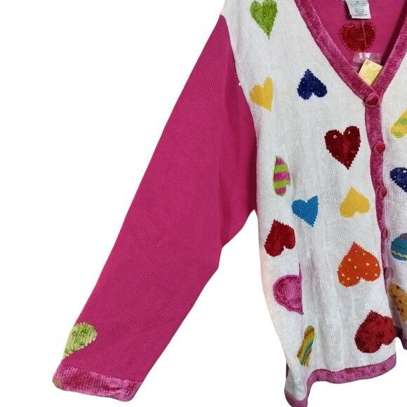 4530) The Quacker Factory Plus Pink Heart Chenille Knitted Novelty Sweater 2X - Picture 2 of 8